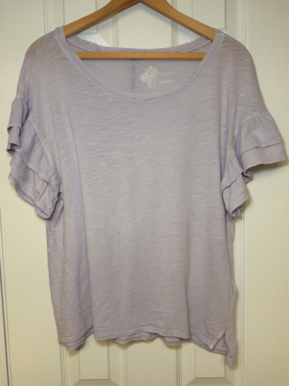 Anthropologie Pilcro Lavender Slub Tee Small Oversized Ruffle Sleeve Cotton Boho